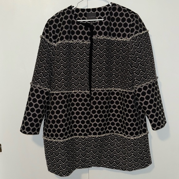 The Limited Open Front Long Lined Jacket Black & White Knit Women’s 22 - Picture 1 of 9